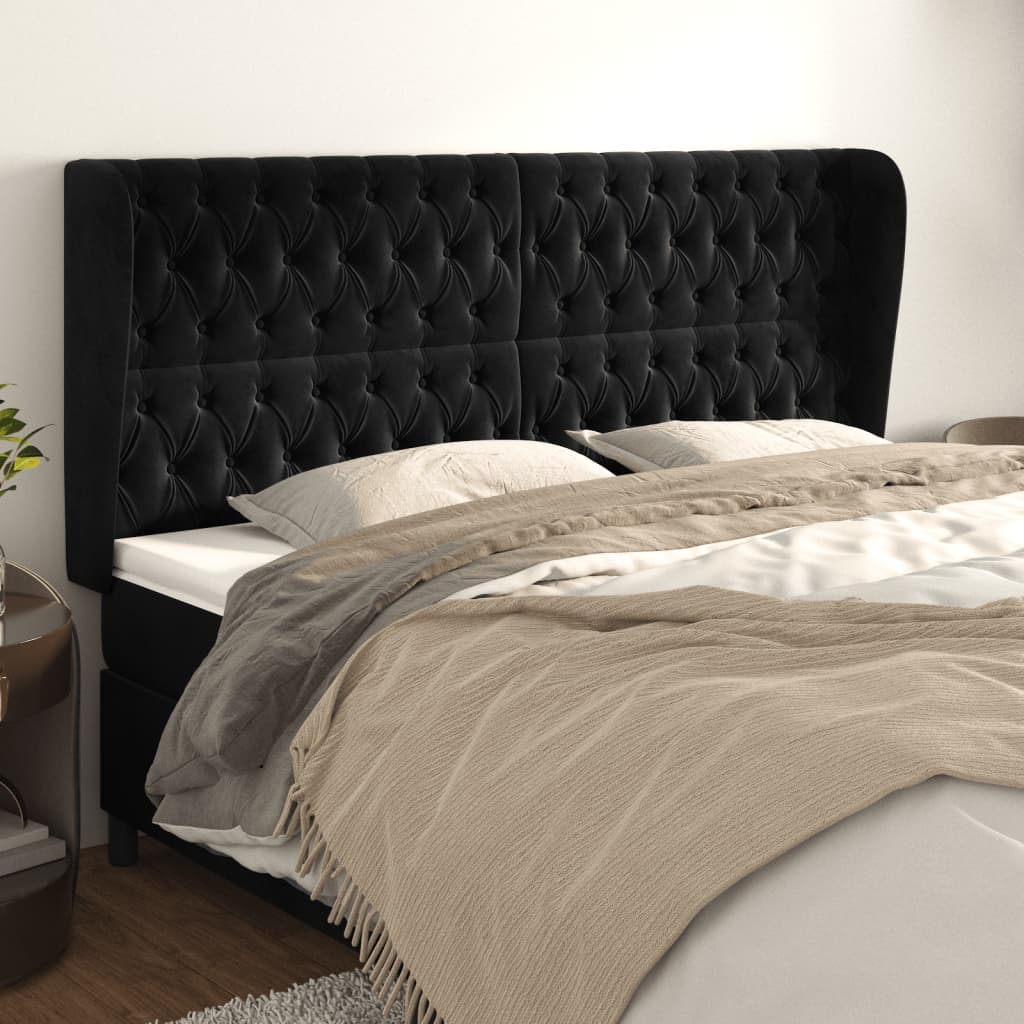 Tête de lit avec oreilles Noir 203x23x118/128 cm Velours - XIOS