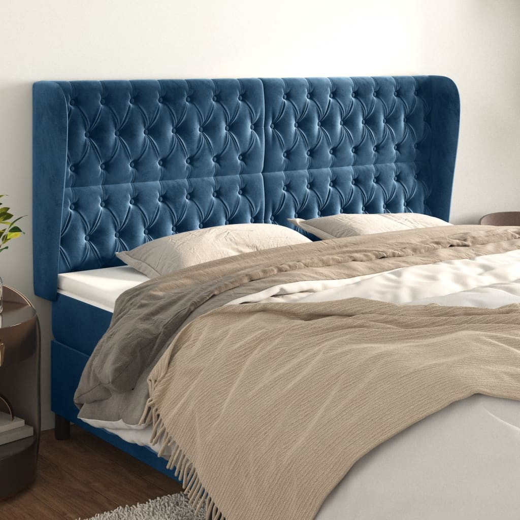 Tête de lit avec oreilles Bleu foncé 203x23x118/128 cm Velours - XIOS
