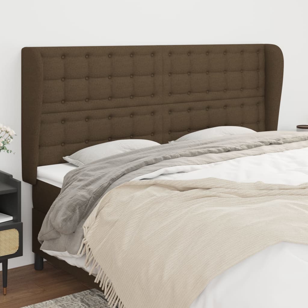Tête de lit avec oreilles Marron foncé 183x23x118/128 cm Tissu Têtes et pieds de lit vidaXL