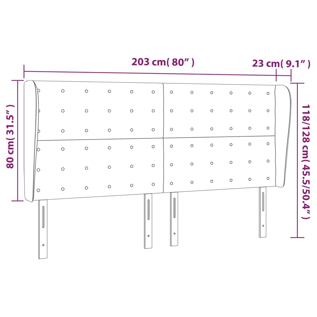 Tête de lit avec oreilles Taupe 203x23x118/128 cm Tissu - XIOS