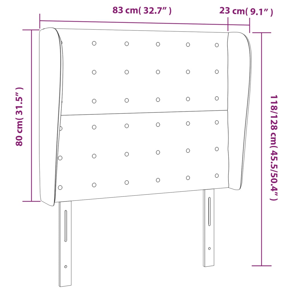 Tête de lit avec oreilles Noir 83x23x118/128 cm Velours - XIOS