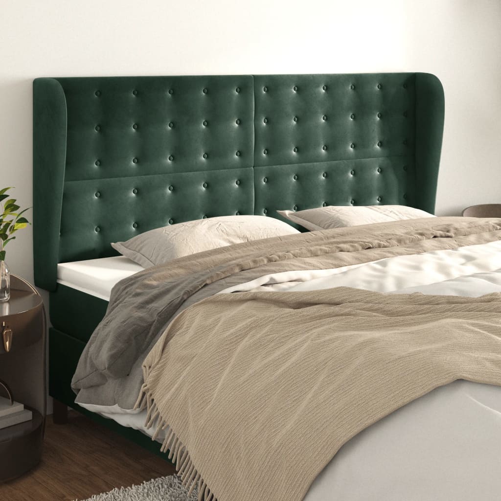 Tête de lit avec oreilles Vert foncé 203x23x118/128 cm Velours - XIOS