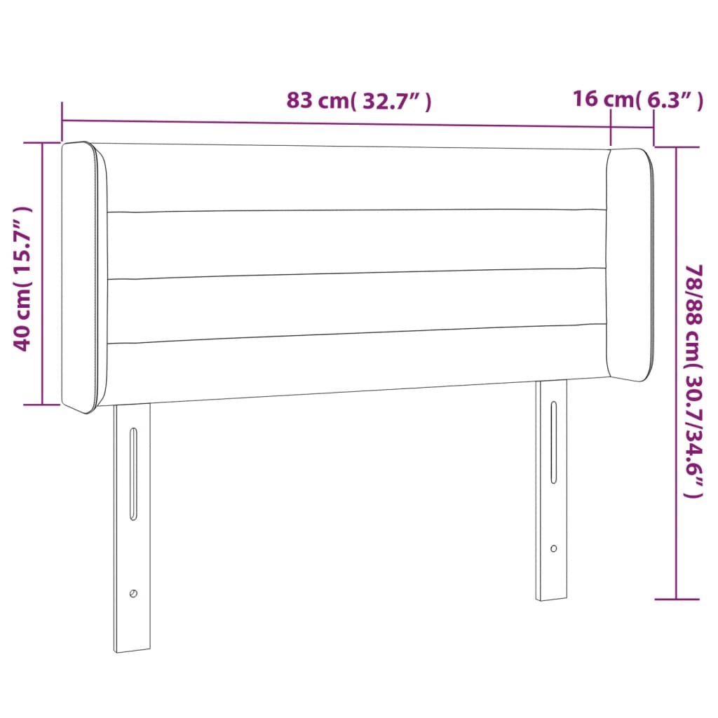 Tête de lit avec oreilles Gris foncé 83x16x78/88 cm Velours - XIOS
