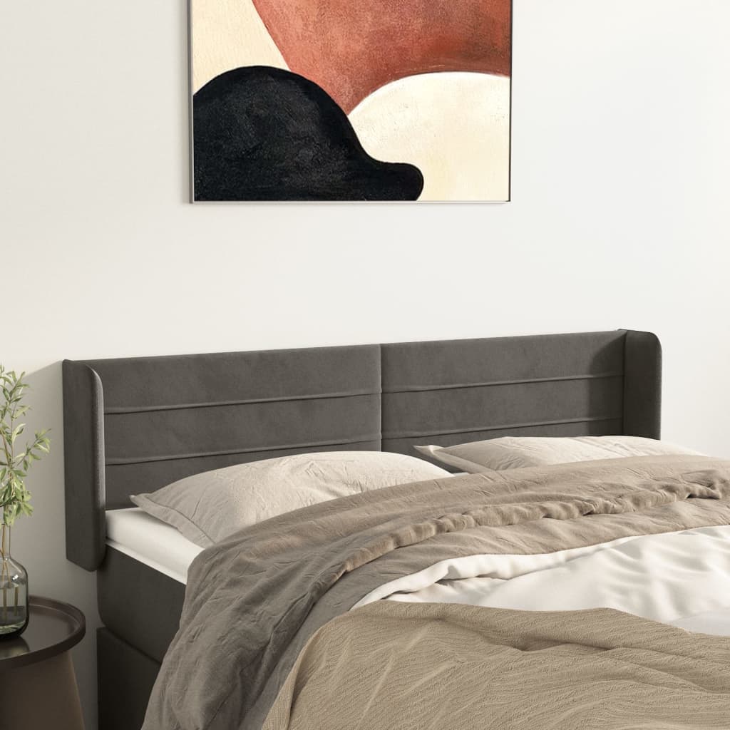 Tête de lit avec oreilles Gris foncé 147x16x78/88 cm Velours - XIOS