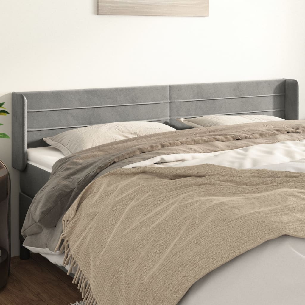 Tête de lit avec oreilles Gris clair 163x16x78/88 cm Velours - XIOS