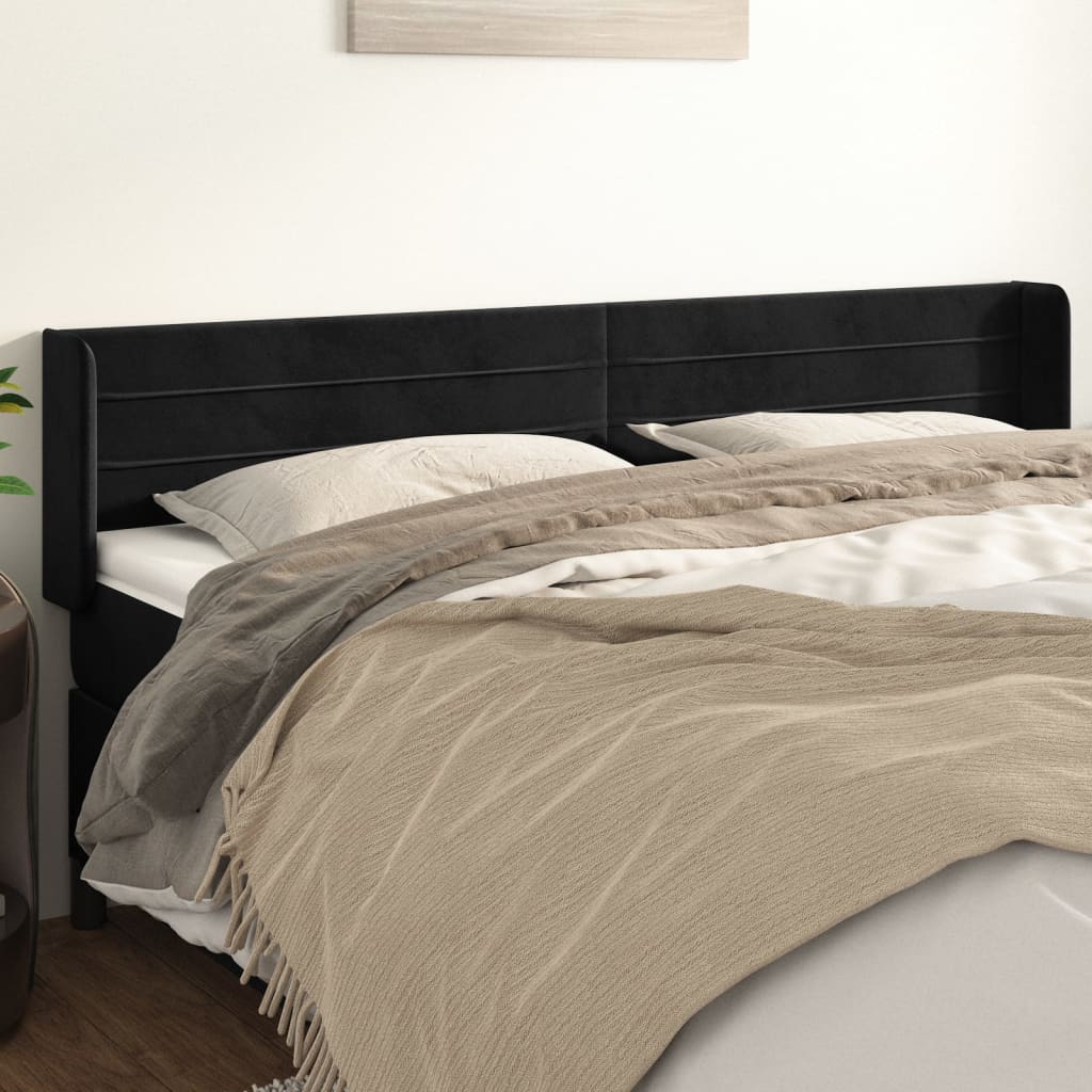 Tête de lit avec oreilles Noir 203x16x78/88 cm Velours - XIOS