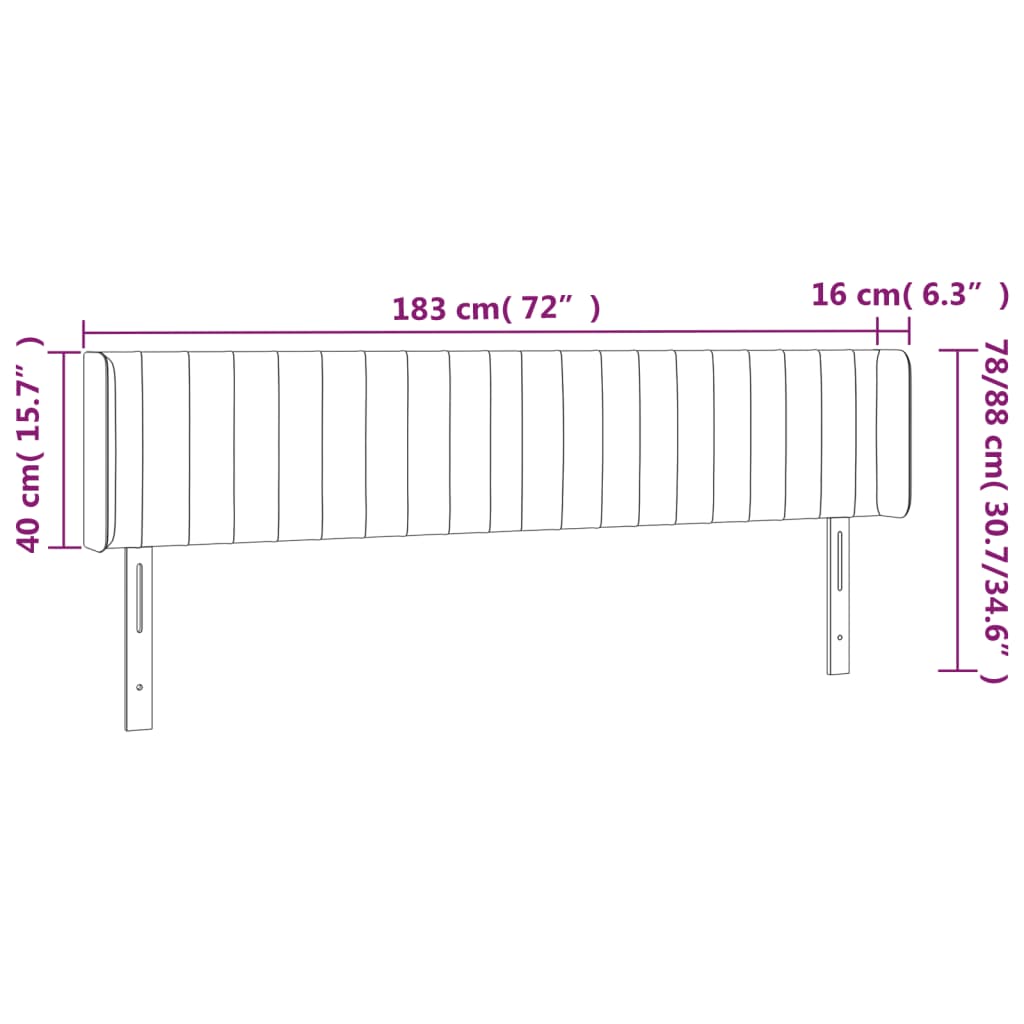 Tête de lit avec oreilles Gris foncé 183x16x78/88 cm Velours - XIOS