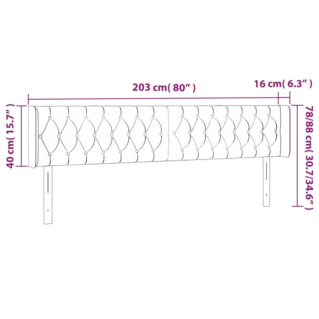 Tête de lit avec oreilles Marron Foncé 203x16x78/88 cm Tissu - XIOS