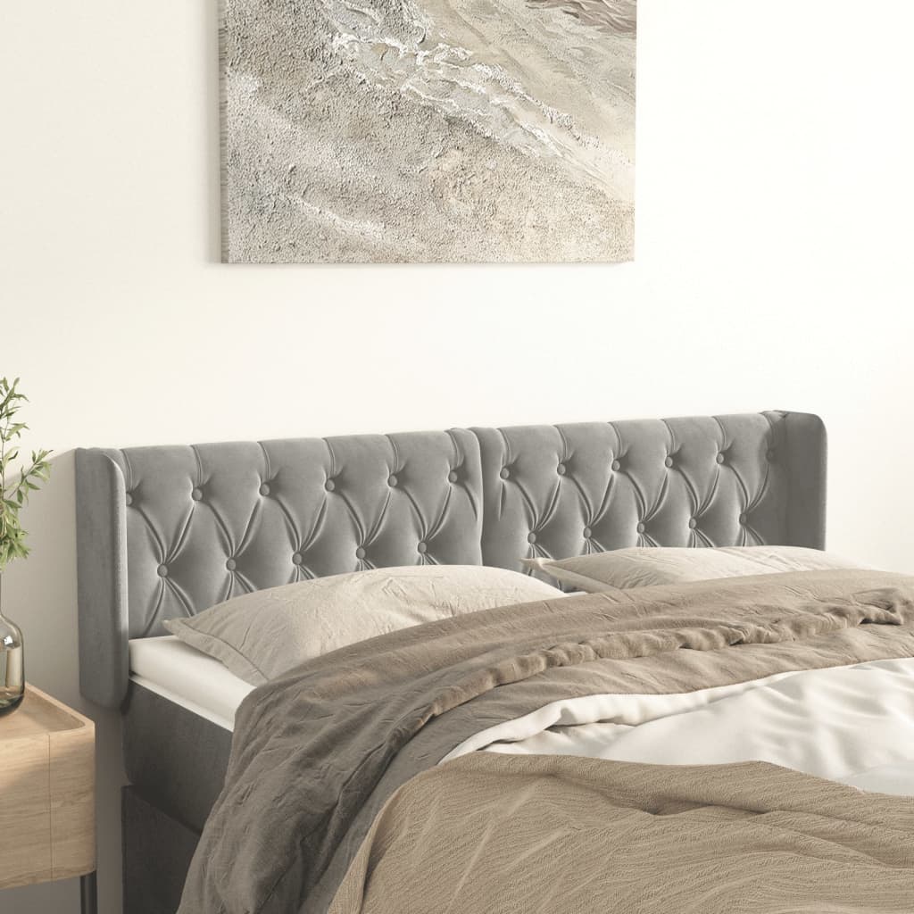 Tête de lit avec oreilles Gris clair 163x16x78/88 cm Velours Têtes et pieds de lit vidaXL