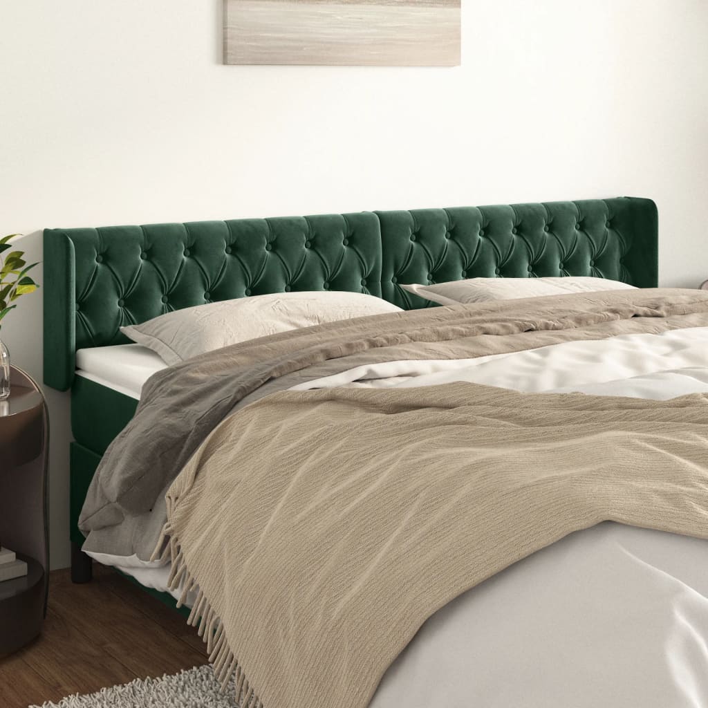 Tête de lit avec oreilles Vert foncé 203x16x78/88 cm Velours - XIOS