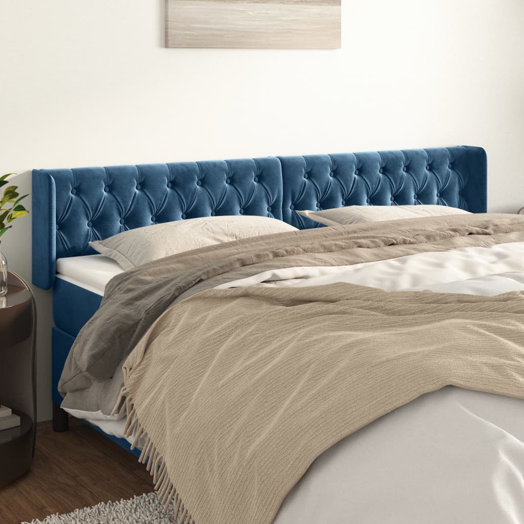 Tête de lit avec oreilles Bleu foncé 203x16x78/88 cm Velours - XIOS