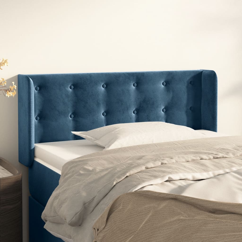 Tête de lit avec oreilles Bleu foncé 93x16x78/88 cm Velours Têtes et pieds de lit vidaXL