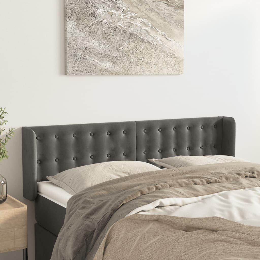 Tête de lit avec oreilles Gris foncé 147x16x78/88 cm Velours - XIOS