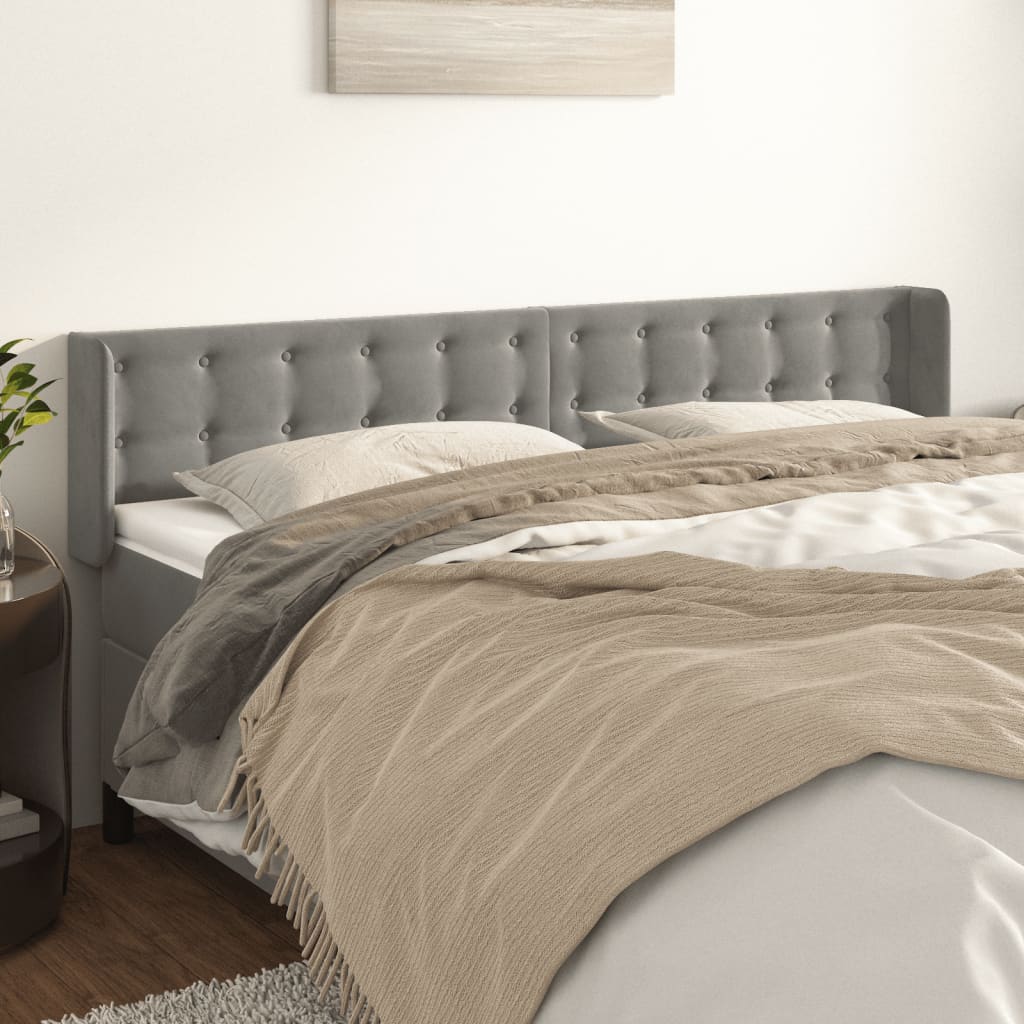 Tête de lit avec oreilles Gris clair 163x16x78/88 cm Velours - XIOS
