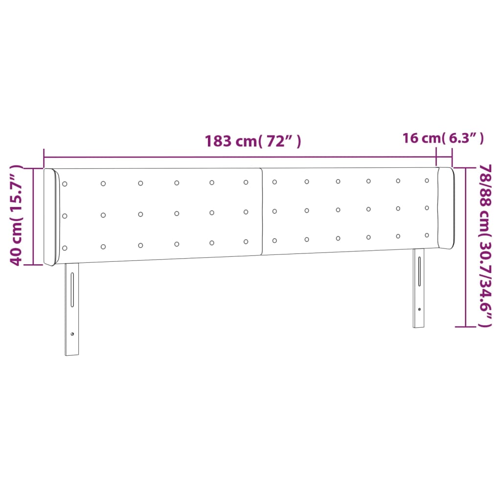 Tête de lit avec oreilles Gris foncé 183x16x78/88 cm Velours - XIOS