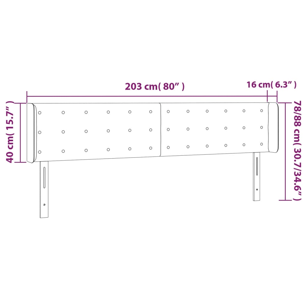 Tête de lit avec oreilles Gris foncé 203x16x78/88 cm Velours - XIOS