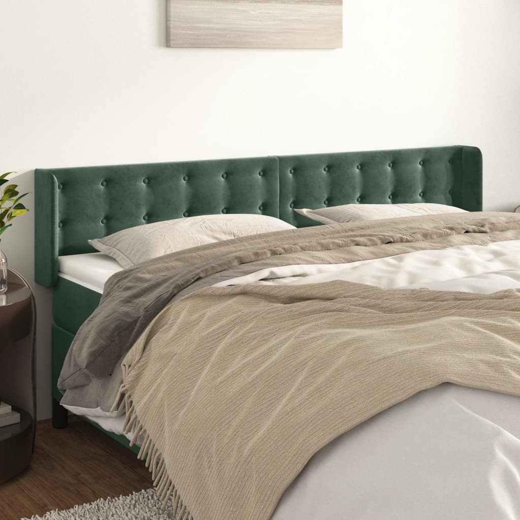 Tête de lit avec oreilles Vert foncé 203x16x78/88 cm Velours - XIOS