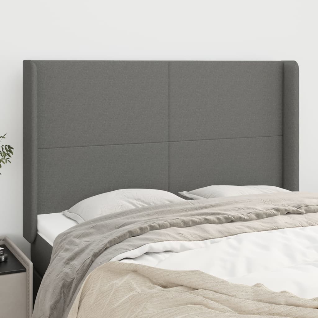 Tête de lit avec oreilles Gris foncé 147x16x118/128 cm Tissu Têtes et pieds de lit vidaXL