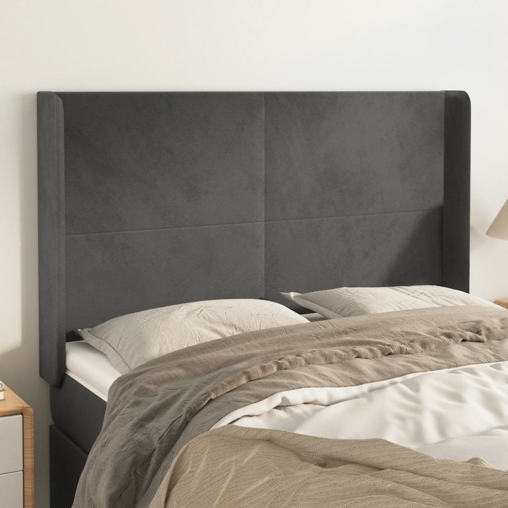Tête de lit avec oreilles Gris foncé 147x16x118/128 cm Velours - XIOS