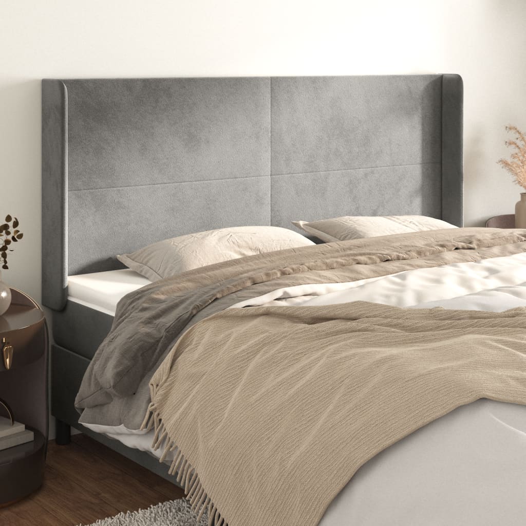 Tête de lit avec oreilles Gris clair 163x16x118/128 cm Velours - XIOS