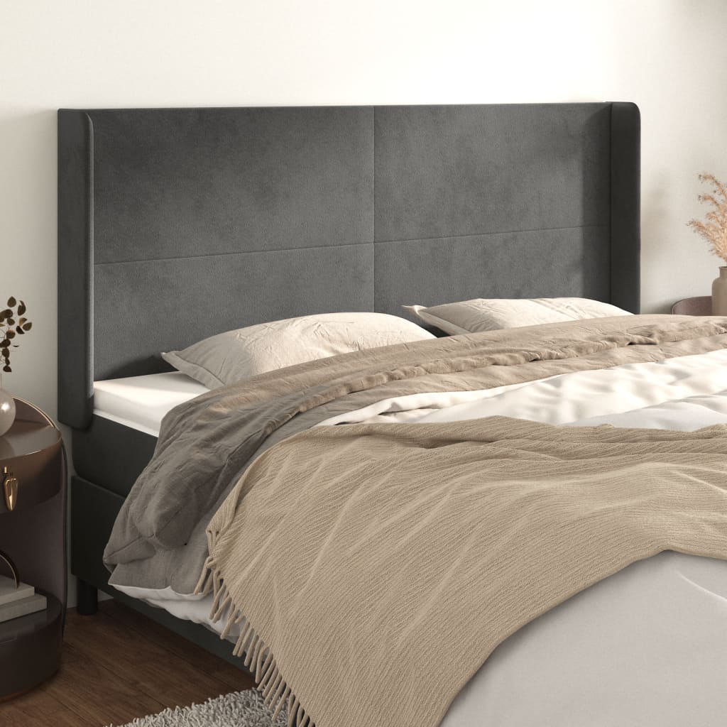 Tête de lit avec oreilles Gris foncé 163x16x118/128 cm Velours - XIOS