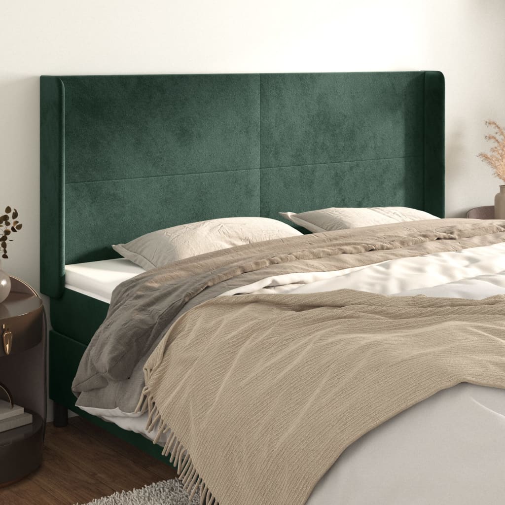 Tête de lit avec oreilles Vert foncé 203x16x118/128 cm Velours - XIOS