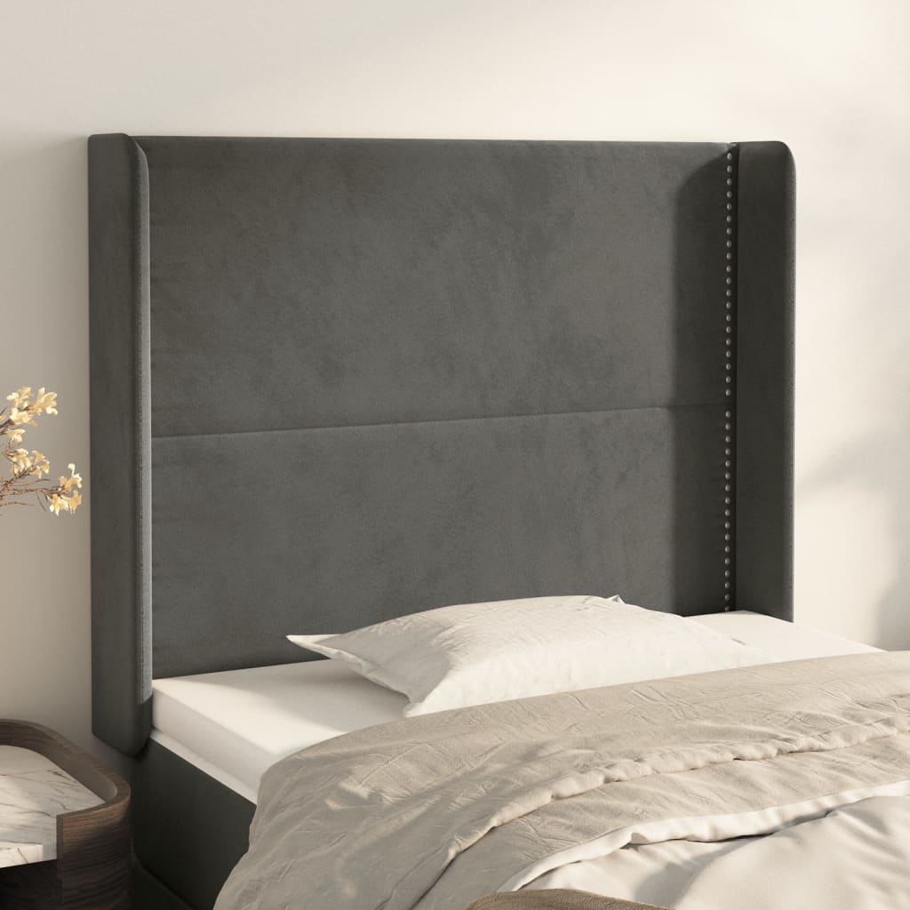 Tête de lit avec oreilles Gris foncé 103x16x118/128 cm Velours - XIOS
