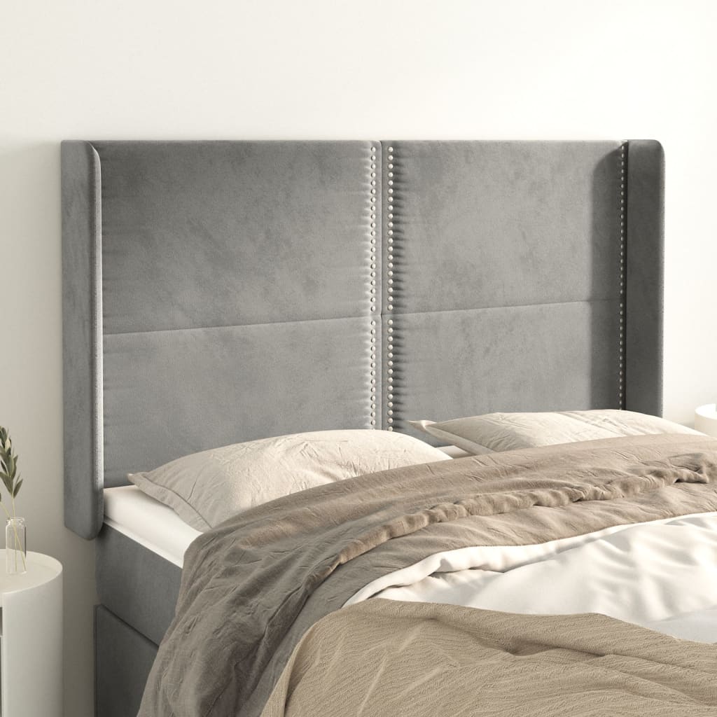 Tête de lit avec oreilles Gris clair 147x16x118/128 cm Velours - XIOS