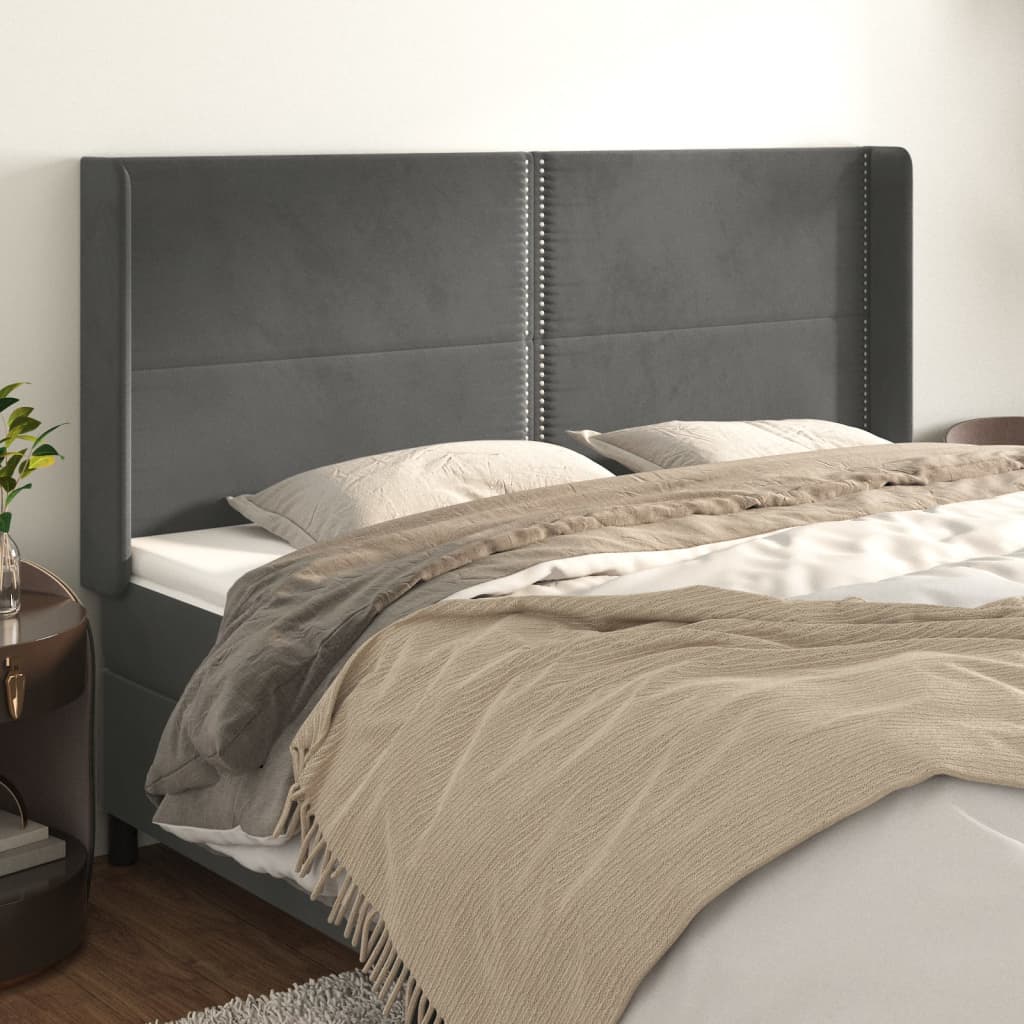 Tête de lit avec oreilles Gris foncé 163x16x118/128 cm Velours - XIOS