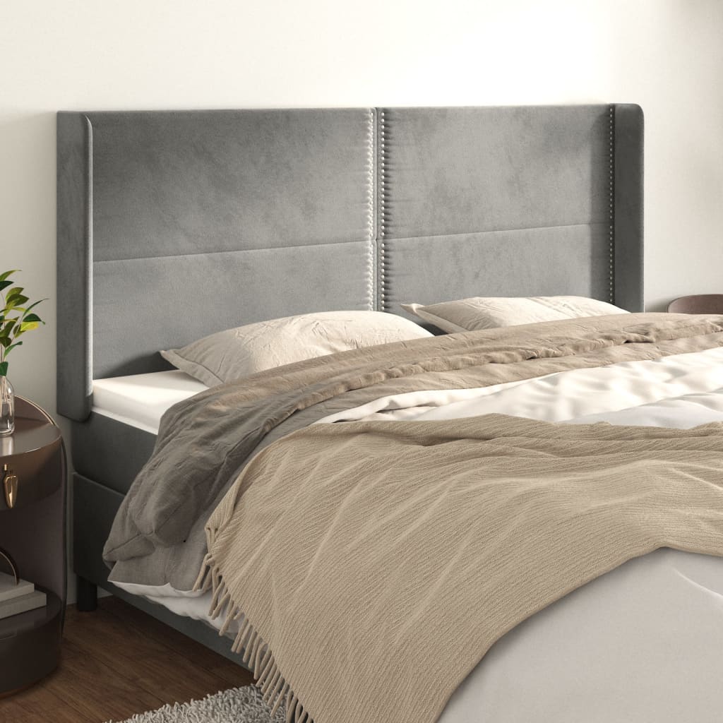 Tête de lit avec oreilles Gris clair 203x16x118/128 cm Velours - XIOS