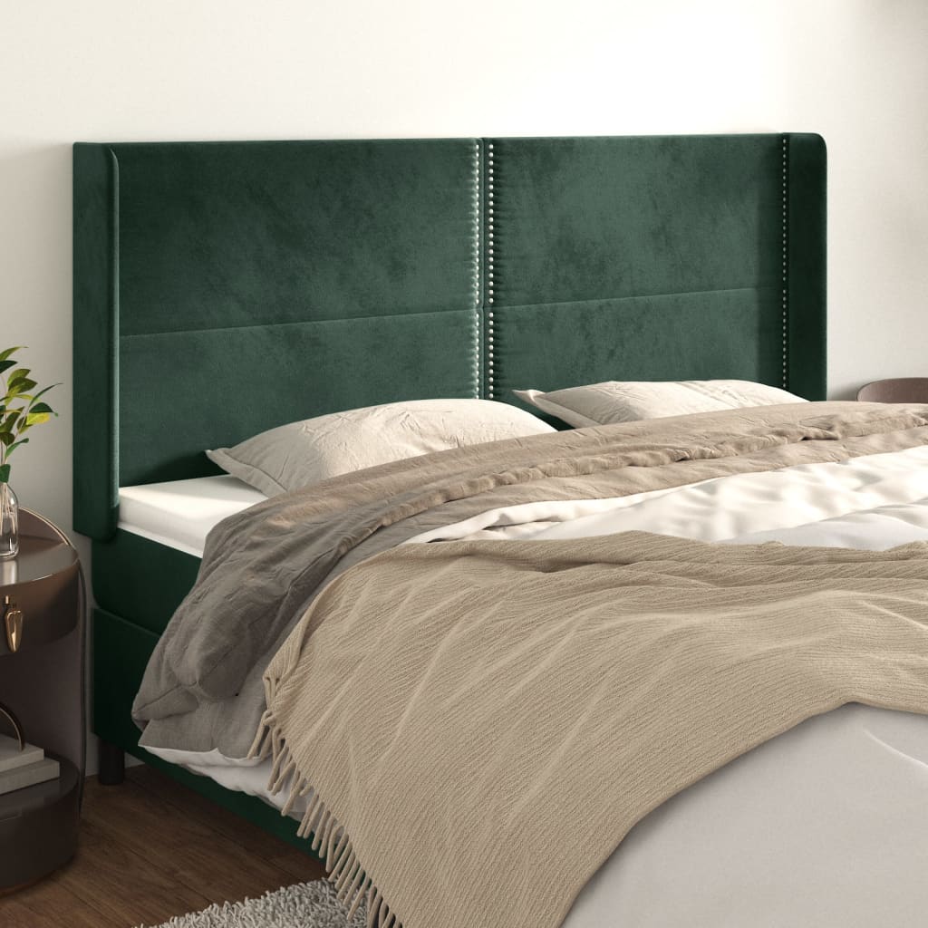 Tête de lit avec oreilles Vert foncé 203x16x118/128 cm Velours - XIOS
