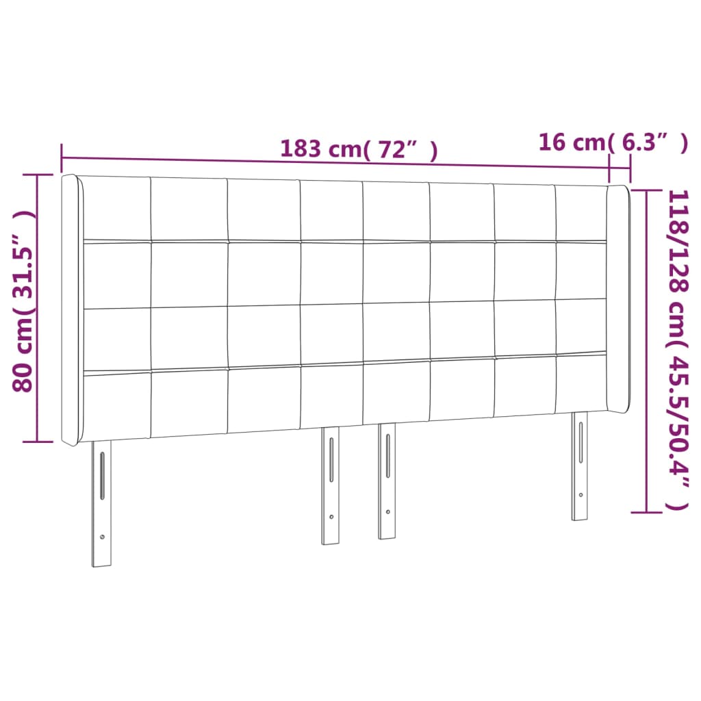 Tête de lit avec oreilles Marron foncé 183x16x118/128 cm Tissu Têtes et pieds de lit vidaXL