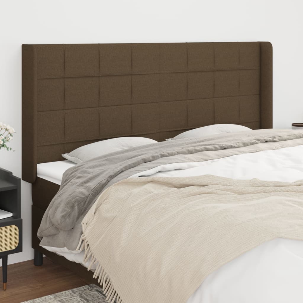 Tête de lit avec oreilles Marron foncé 183x16x118/128 cm Tissu Têtes et pieds de lit vidaXL