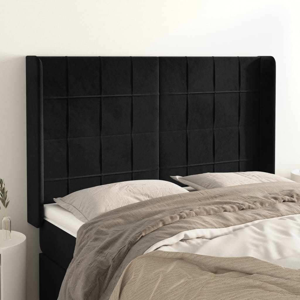 Tête de lit avec oreilles Noir 147x16x118/128 cm Velours - XIOS