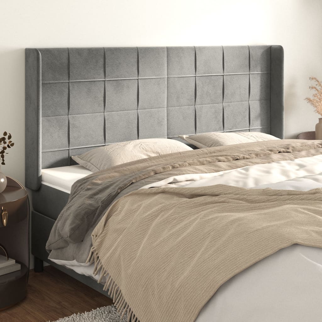 Tête de lit avec oreilles Gris clair 163x16x118/128 cm Velours - XIOS