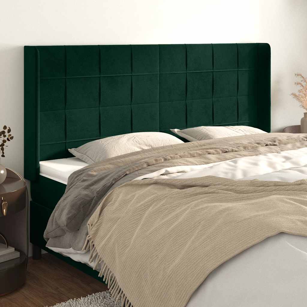 Tête de lit avec oreilles Vert foncé 163x16x118/128 cm Velours - XIOS