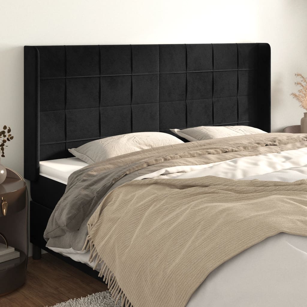 Tête de lit avec oreilles Noir 183x16x118/128 cm Velours Têtes et pieds de lit vidaXL