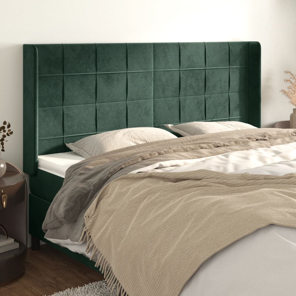 Tête de lit avec oreilles Vert foncé 203x16x118/128 cm Velours - XIOS