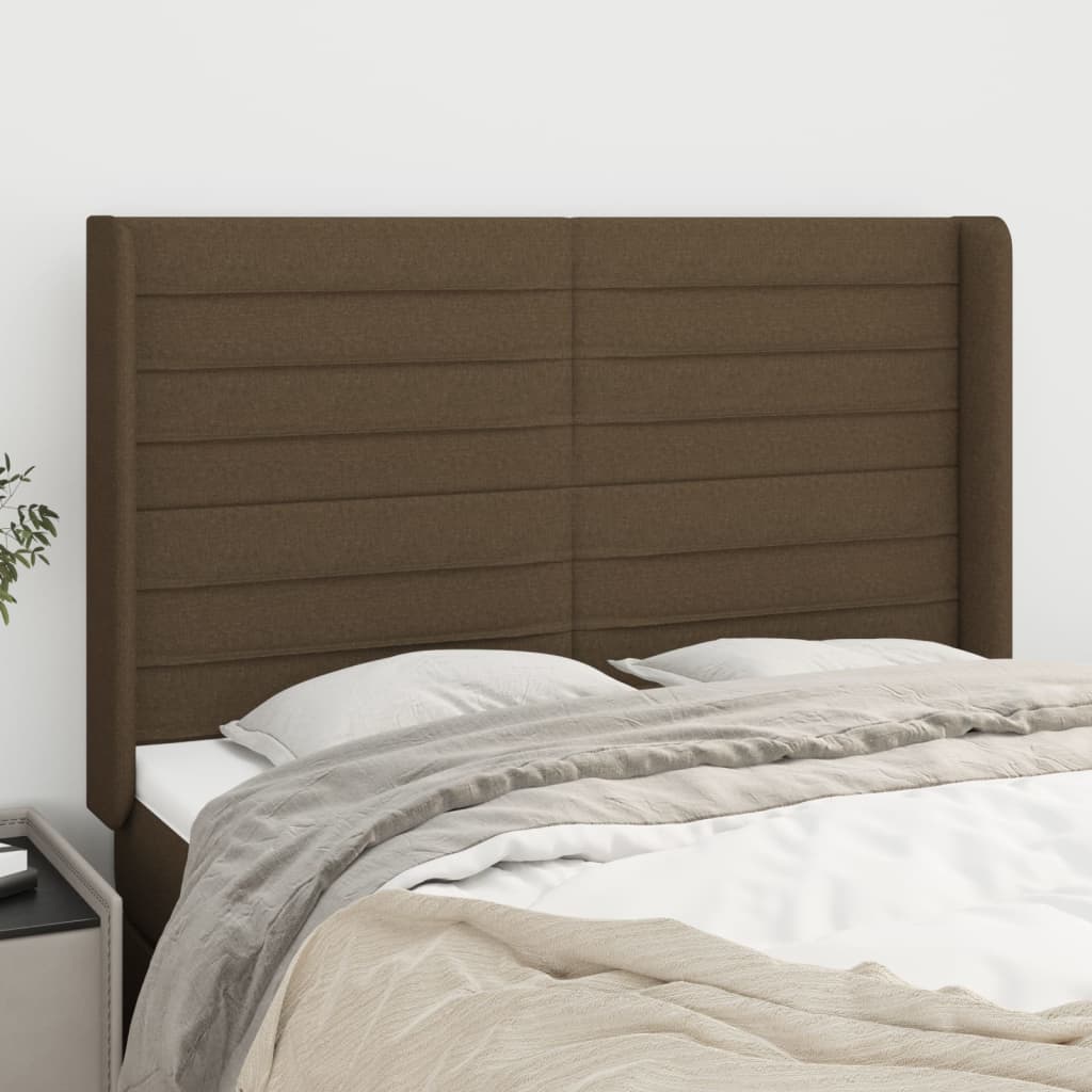 Tête de lit avec oreilles Marron foncé 147x16x118/128 cm Tissu - XIOS