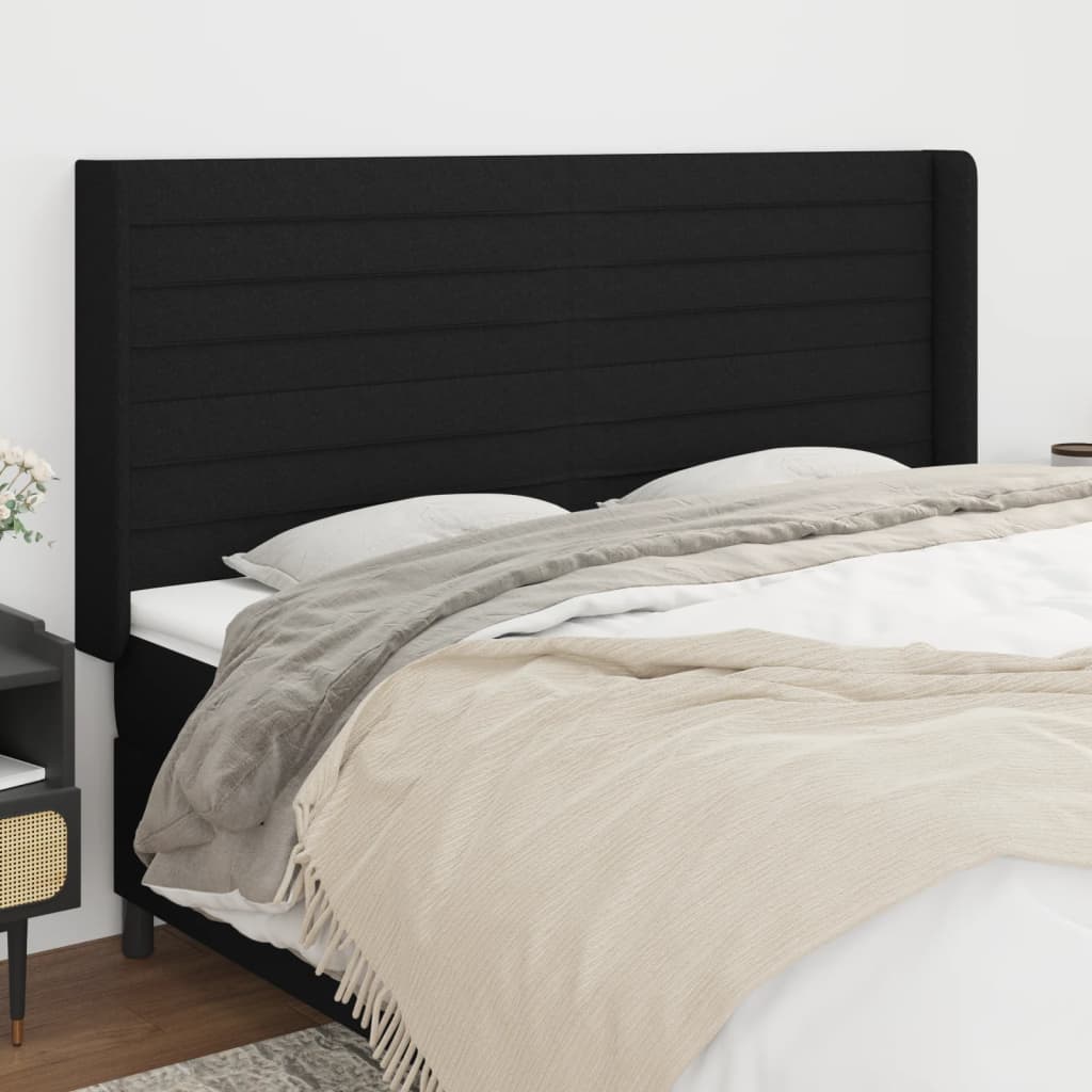 Tête de lit avec oreilles Noir 163x16x118/128 cm Tissu Têtes et pieds de lit vidaXL