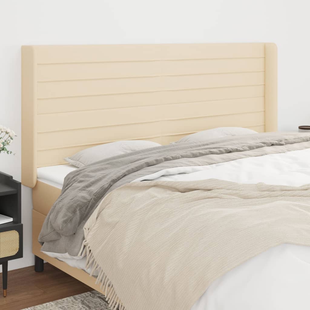 Tête de lit avec oreilles Crème 163x16x118/128 cm Tissu Têtes et pieds de lit vidaXL
