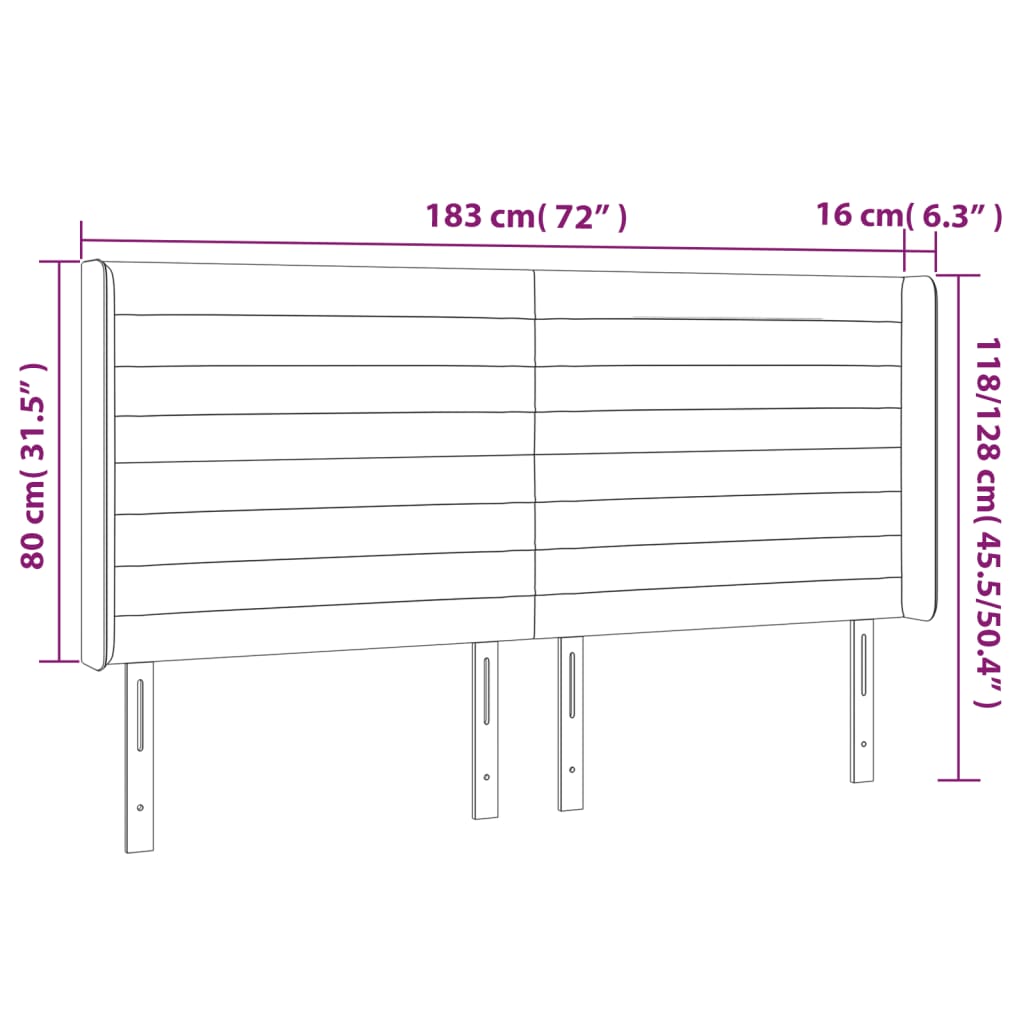 Tête de lit avec oreilles Gris foncé 183x16x118/128 cm Tissu - XIOS