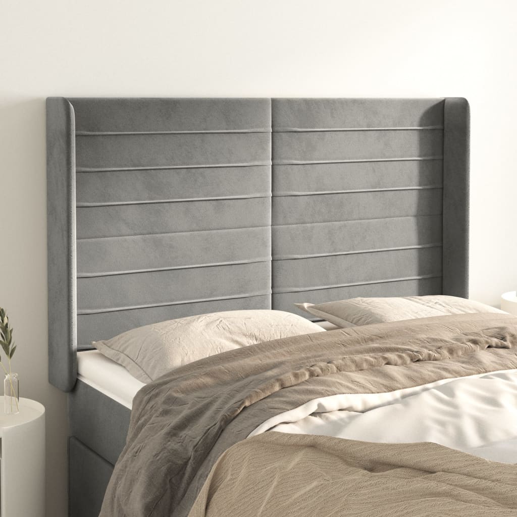 Tête de lit avec oreilles Gris clair 147x16x118/128 cm Velours - XIOS