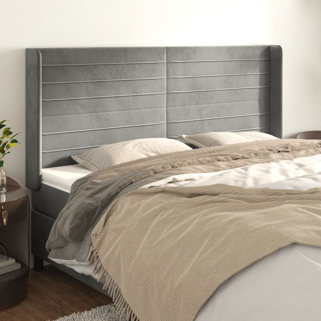 Tête de lit avec oreilles Gris clair 163x16x118/128 cm Velours - XIOS