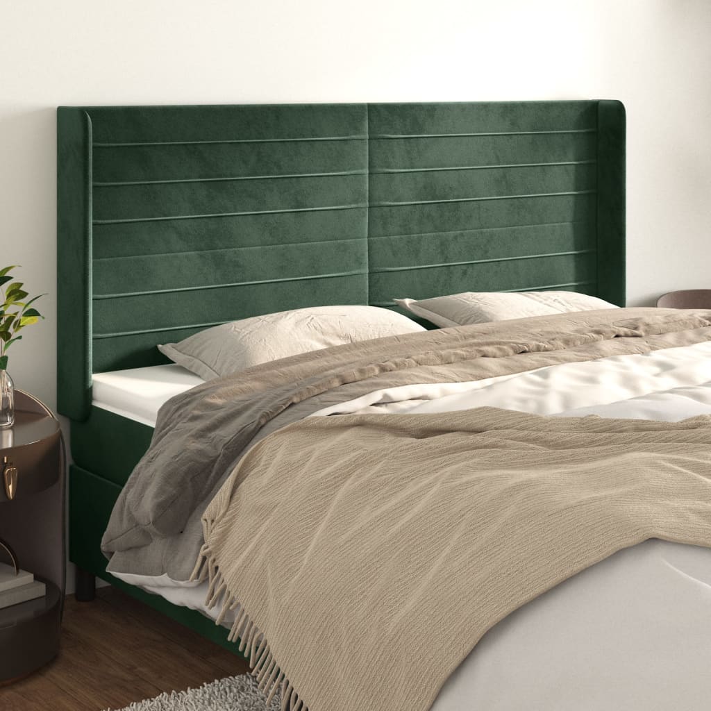 Tête de lit avec oreilles Vert foncé 203x16x118/128 cm Velours - XIOS