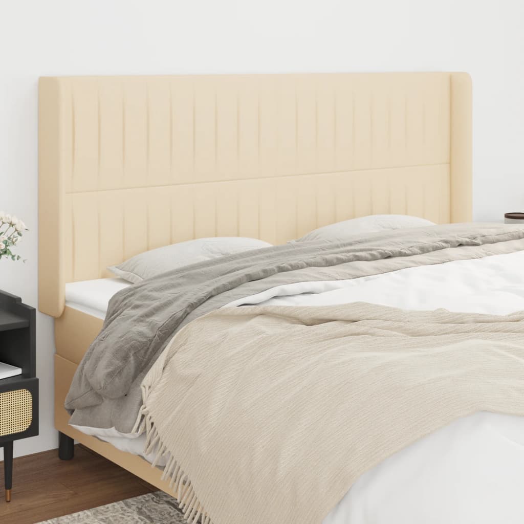 Tête de lit avec oreilles Crème 163x16x118/128 cm Tissu Têtes et pieds de lit vidaXL