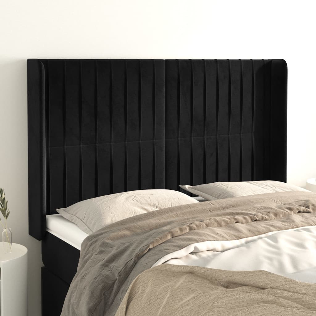 Tête de lit avec oreilles Noir 147x16x118/128 cm Velours - XIOS