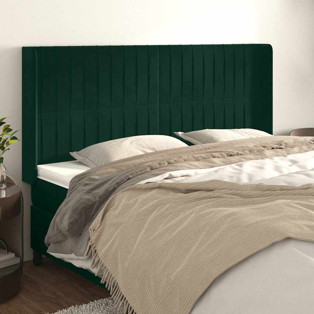 Tête de lit avec oreilles Vert foncé 203x16x118/128 cm Velours - XIOS