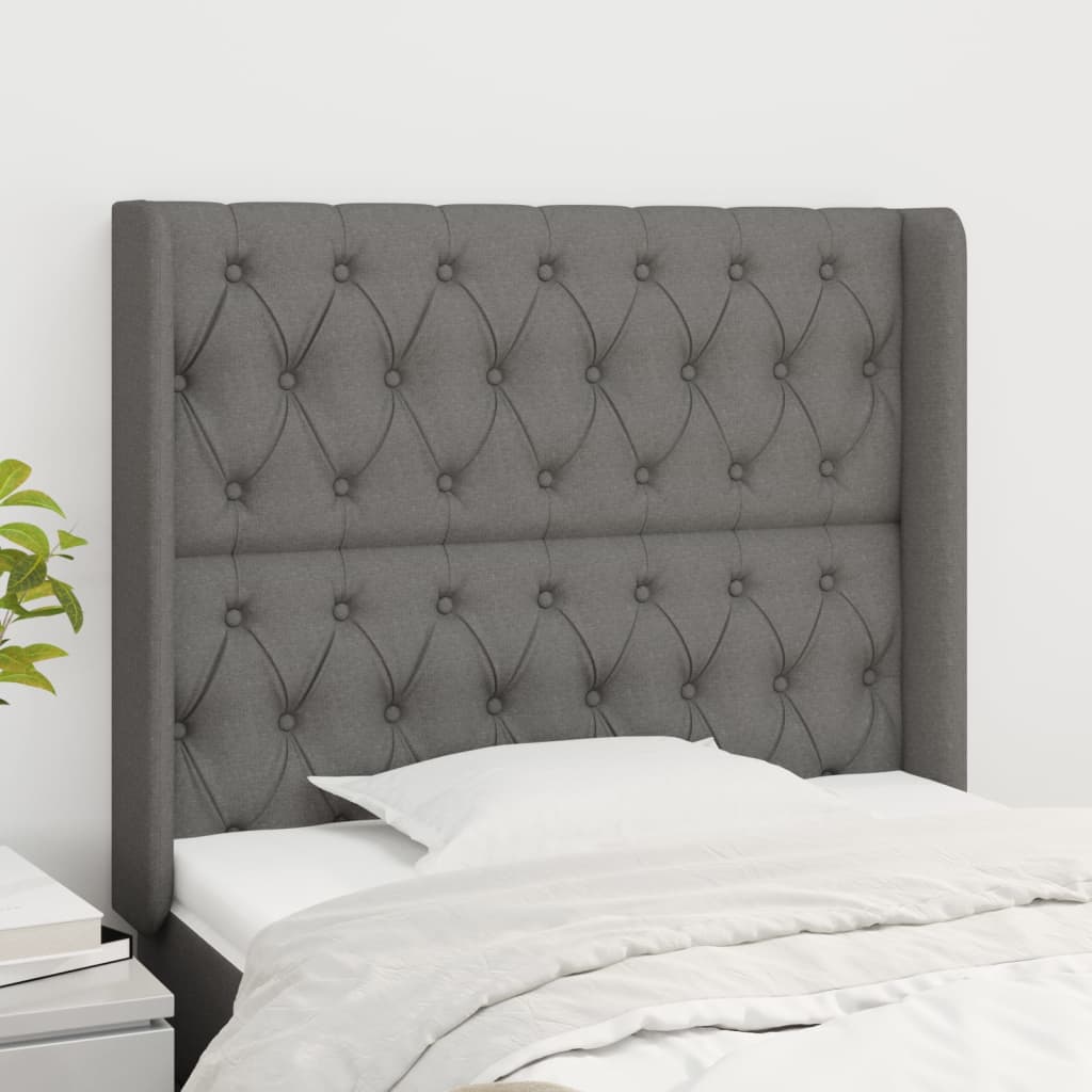 Tête de lit avec oreilles Gris foncé 103x16x118/128 cm Tissu - XIOS