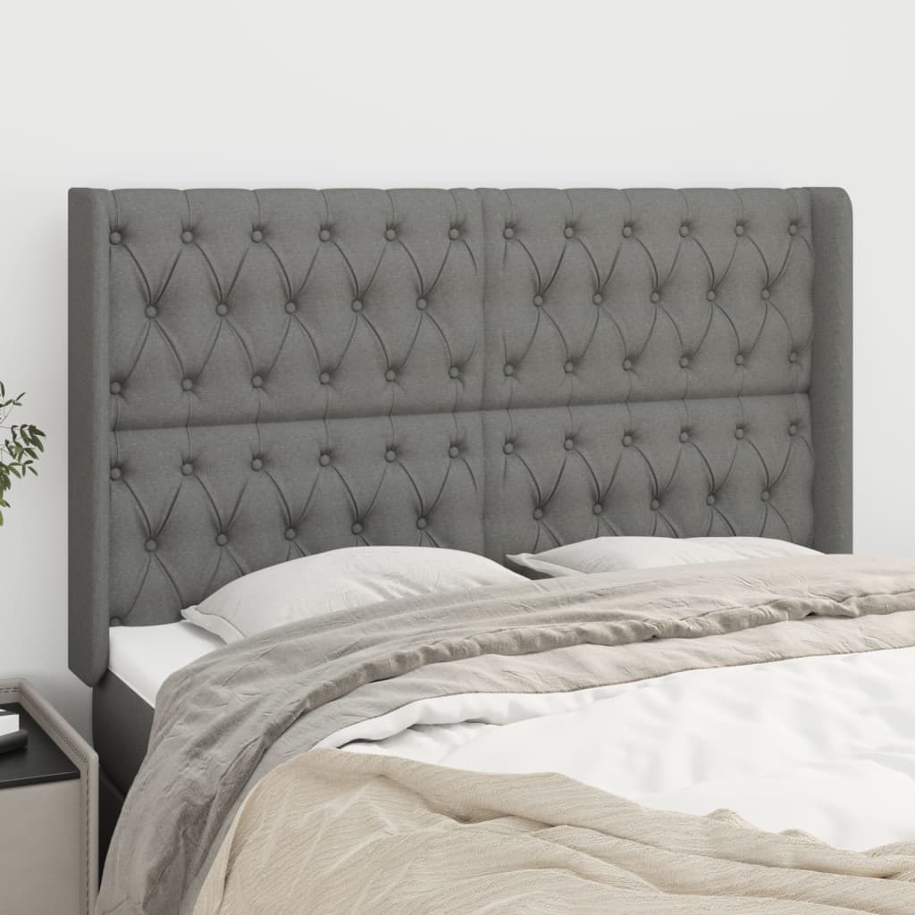 Tête de lit avec oreilles Gris foncé 163x16x118/128 cm Tissu - XIOS